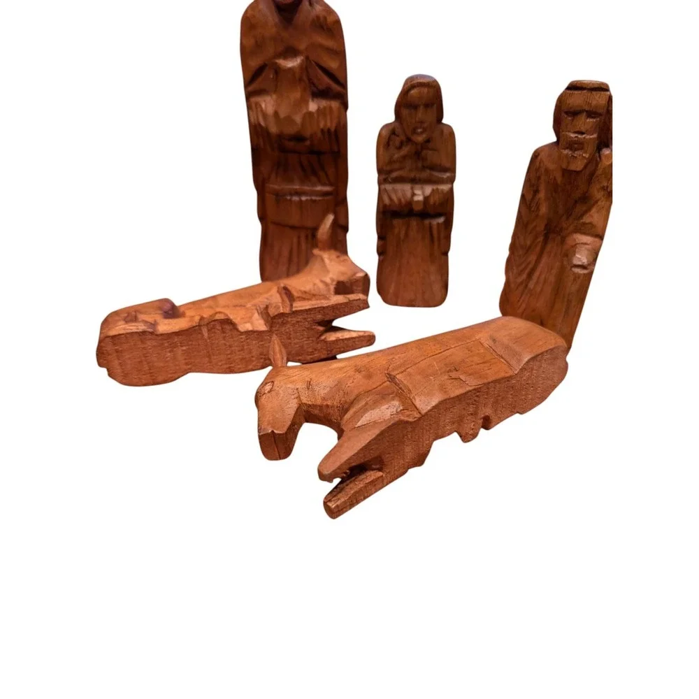Vintage Hand Carved‎ Nativity Pieces Wood Lot Of 5